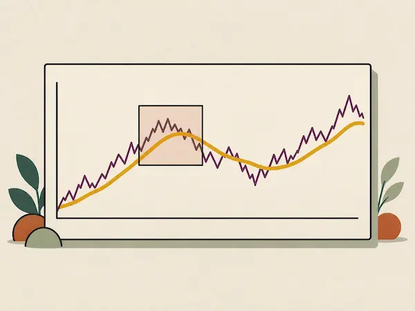 Illustration: Liniendiagramm mit glatter Durchschnittslinie und Fenster, das über die Kurve gleitet