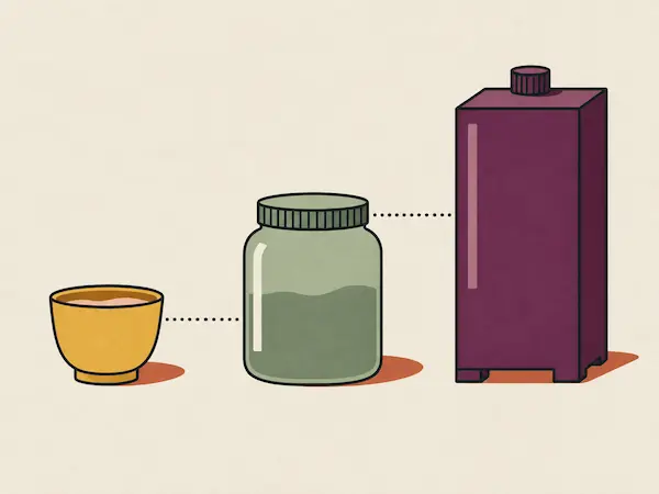 Illustration: drei Behälter unterschiedlicher Größe, die für Liquidität, Rücklage und Vermögen stehen