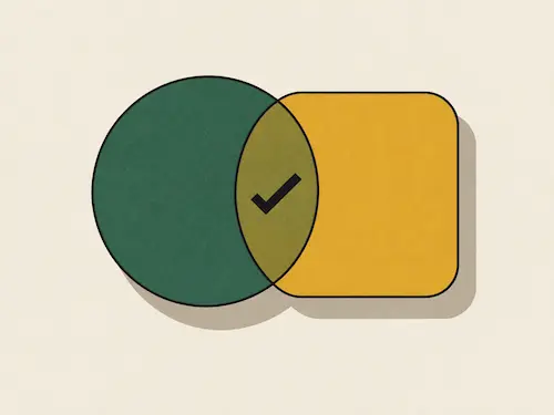 Illustration: zwei ineinandergreifende geometrische Formen als Symbol für Überblick und Budget