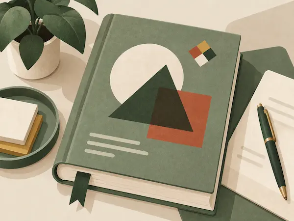 Illustration: Lehrbuch mit geometrischen Formen