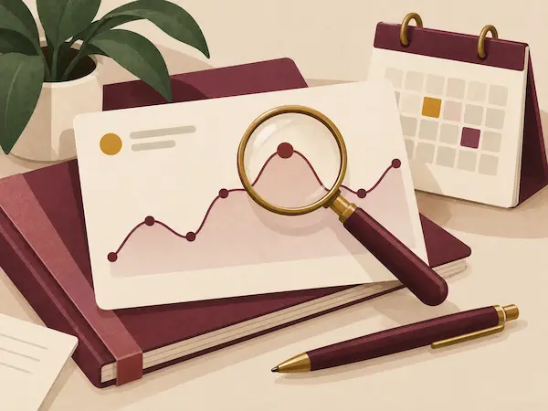 Illustration: Kurslinie mit Lupe und Kalender